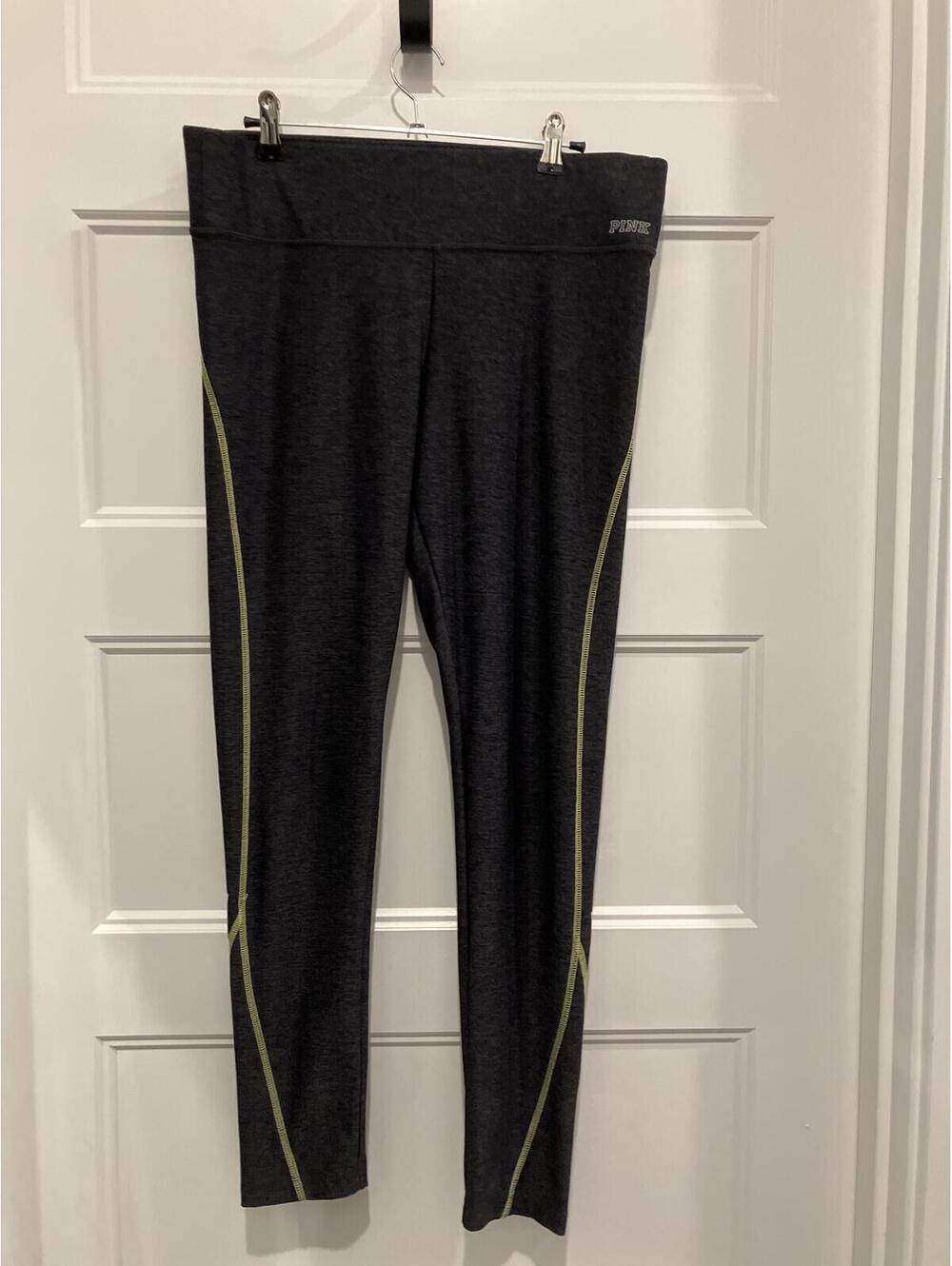 PINK Yoga Women's Gray Black Neon Yellow Trim Leggings SizeM